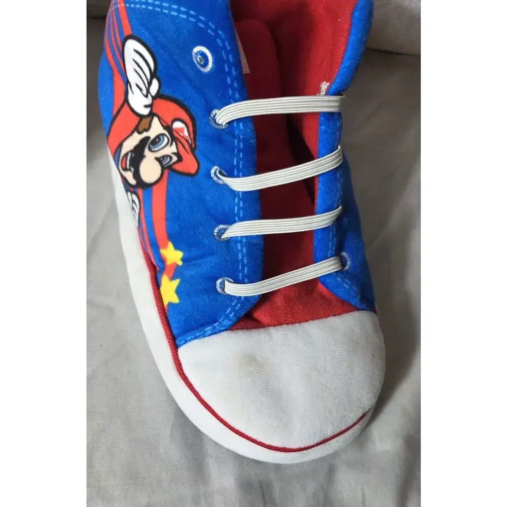 Super Mario Bros Plush Sneaker Slippers Boys Size 4-5 Mario & Luigi HighTop 2023